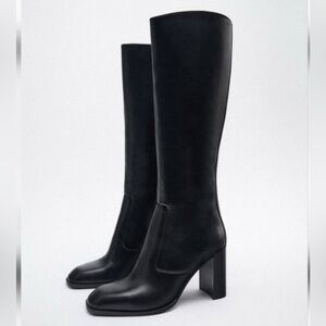 Zara Black leather Heeled high boots